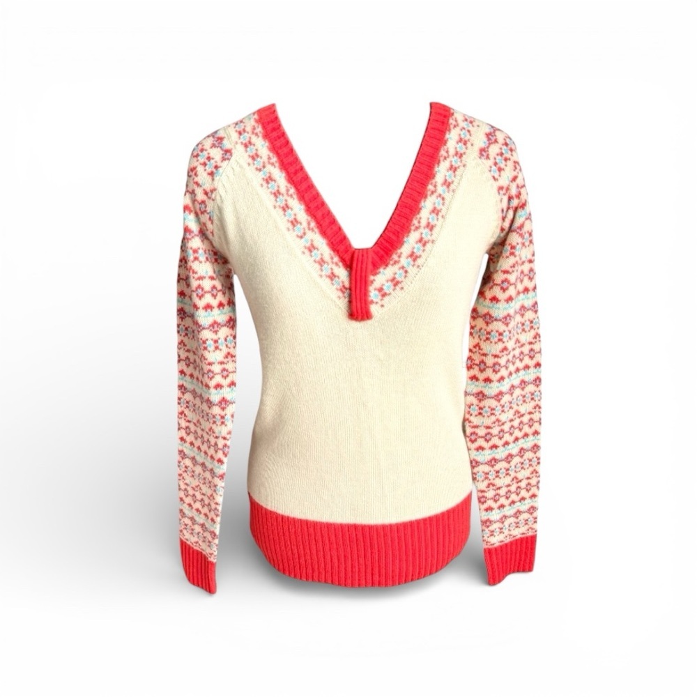 Urban Outfitters Cream and Orange V-Neck Sweater